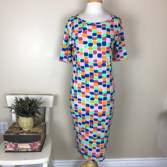 LuLaRoe Dresses & Skirts - LULAROE Julia Dress multi colored Geometric square